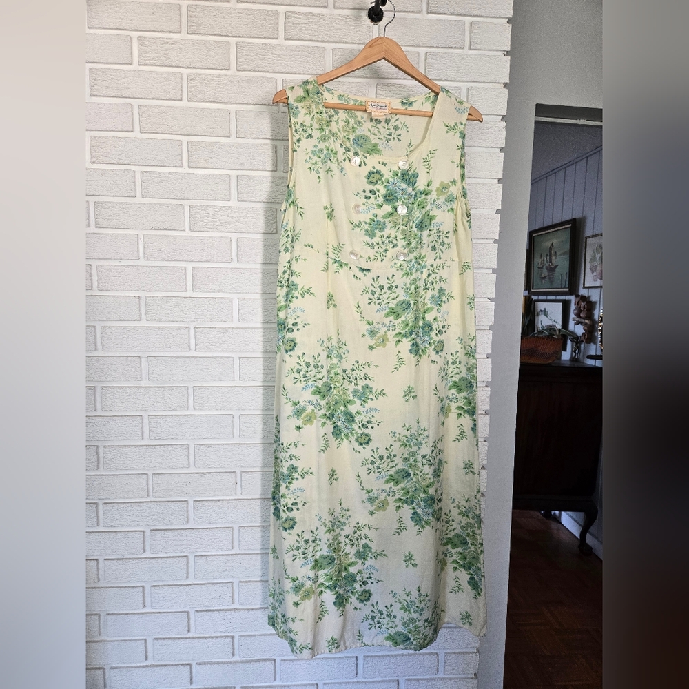 April Cornell Green and Cream Floral Dress